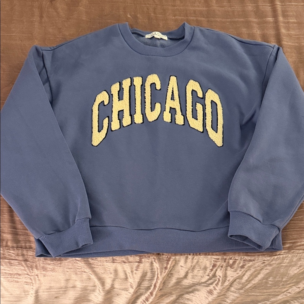 Alice & Wonder Blue Sweatshirt with Cream ‘CHICAGO' Chenille Appliqué